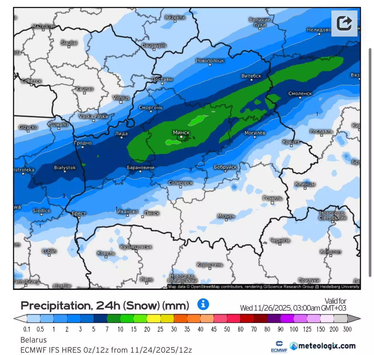 Синоптики посулили Минску вечерние пробки из-за самого сильного снегопада осени