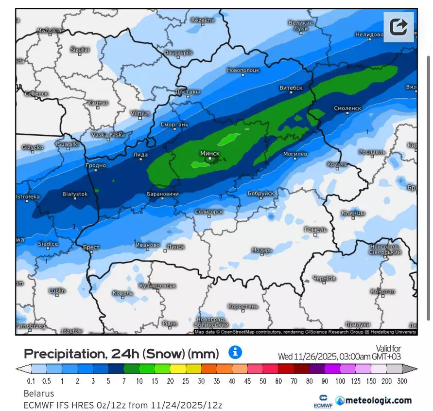 Синоптики посулили Минску вечерние пробки из-за самого сильного снегопада осени