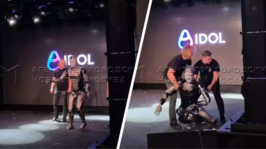 Первый российский антропоморфный робот Aidol упал на презентации и не смог подняться