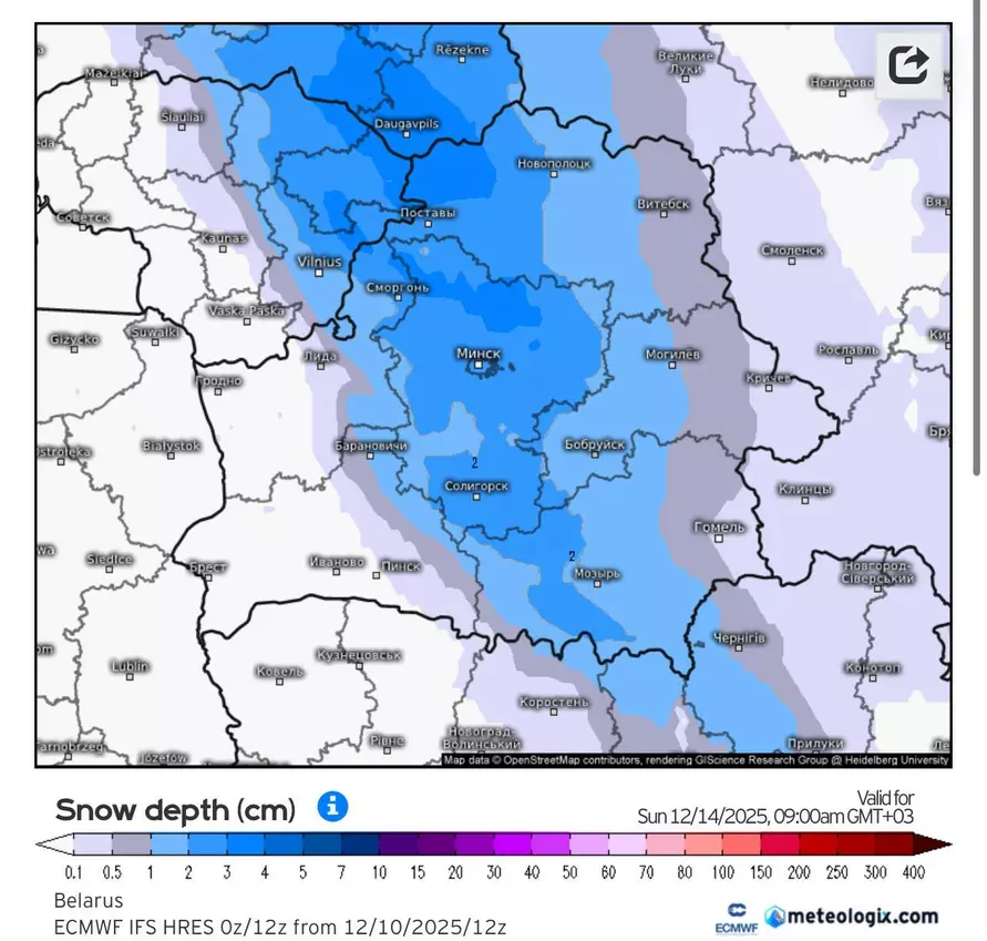 Появился график 3-дневной зимы в Беларуси. Где морозы до -8°C не наступят?