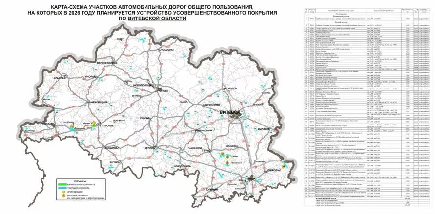Появились карты дорог в Беларуси, которые будут ремонтировать в 2026 году