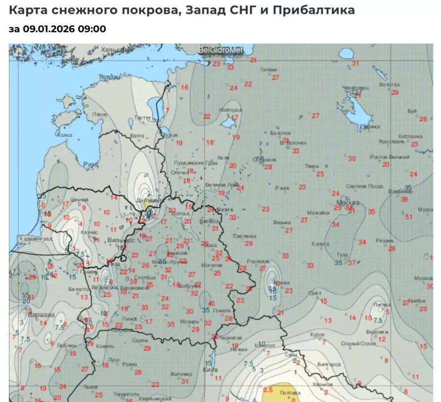 Где в Беларуси нападало снега больше всего. Образовался мощный снежный язык